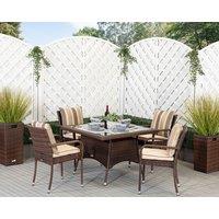 4 Seat Rattan Dining Set With Square Dining Table in Brown - Roma - Rattan Direct