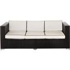 3 Seater Rattan Garden Sofa in Black & White - Ascot - Rattan Direct