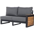 Aluminium & Teak Right-hand Sofa Section with Grey Cushions - Sequoyah - Rattan Direct
