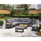 Aluminium & Teak Garden Corner Sofa Set with Built-in Right-Hand Recliner - Sequoyah - Rattan Di