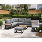 Aluminium & Teak Garden Corner Sofa Set with Grey Cushions - Sequoyah - Rattan Direct