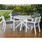 Aluminium 5 Piece Garden Dining Set in White with Grey Cushions - Rattan Direct