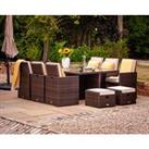 6 Seat Rattan Garden Cube Dining Set in Brown with Footstools - Barcelona - Rattan Direct