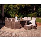 6 Seat Rattan Garden Cube Dining Set in Truffle Brown with Footstools - 13 Piece - Barcelona - Ratta
