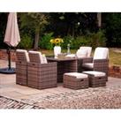 4 Seat Rattan Garden Cube Dining Set in Truffle Brown with Footstools - Barcelona - Rattan Direct