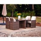 4 Seat Rattan Garden Cube Dining Set in Truffle Brown & Champagne - Barcelona - Rattan Direct