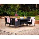 6 Seat Rattan Garden Dining Set With Rectangular Dining Table in Black & White - Cambridge - Rat