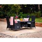 Small Rectangular Rattan Garden Dining Table & 4 Reclining Chairs in Black & White - Cambrid
