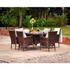 6 Seater Rattan Garden Dining Set With Small Rectangular Dining Table in Brown - Cambridge - Rattan 