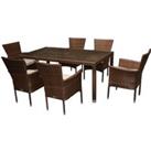 2 Reclining + 6 Stackable Rattan Garden Chairs & Open Leg Rectangular Table Set in Brown - Cambr