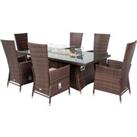 Cambridge 6 Reclining Chairs & Rectangular Fire Pit Table Set in Brown - Cambridge - Rattan Dire