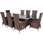 Cambridge 8 Reclining Chairs & Rectangular Fire Pit Table Set in Brown - Cambridge - Rattan Dire
