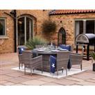6 Seat Rattan Garden Dining Set With Round Table in Grey With Fire Pit - Cambridge - Rattan Direct