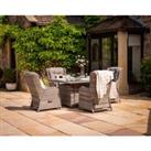4 Reclining Rattan Garden Chairs & Square Fire Pit Dining Table in Grey - Fiji - Rattan Direct