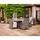 4 Seat Rattan Garden Dining Set With Square Table in Grey With Fire Pit - Marseille - Rattan Direct