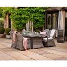 4 Seat Rattan Garden Dining Set With Rectangular Table in Grey With Fire Pit - Marseille - Rattan Direct