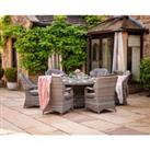 6 Seat Rattan Garden Dining Set With Large Round Table in Grey With Fire Pit - Marseille - Rattan Direct