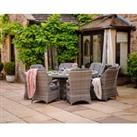 8 Seater Rattan Garden Dining Set With Large Round Table in Grey With Fire Pit - Marseille - Rattan 