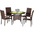 Rio 4 Armed Stacking Rattan Garden Chairs & Small Round Dining Table in Brown - Rattan Direct