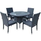 Rio 4 Armed Stacking Rattan Garden Chairs & Small Round Dining Table in Black - Rattan Direct