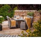 8 Seat Rattan Garden Dining Set With Rectangular Table in Grey With Fire Pit - Riviera - Rattan Direct
