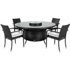 4 Rattan Garden Chairs, Large Round Dining Table & Lazy Susan Set in Black & White - Roma - 