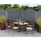 6 Rattan Garden Chairs & Small Rectangular Dining Table Set in Brown - Roma - Rattan Direct