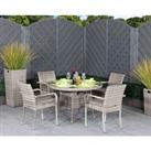 Small Round Rattan Garden Dining Table & 4 Armed Stacking Chairs in Grey - Roma - Rattan Direct
