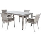 4 Stackable Rattan Garden Chairs & Rectangular Open Leg Dining Table in Grey - Roma - Rattan Dir