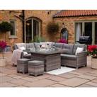 Rattan Garden Corner Dining Set With Fire Pit Table in Grey - Sorrento - Rattan Direct