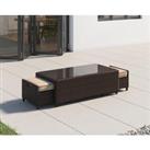 Rattan Garden Coffee Table with 2 Footstools in Brown - Ascot - Rattan Direct