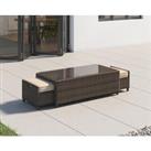 Rattan Garden Coffee Table with 2 Footstools in Truffle Brown & Champagne - Ascot - Rattan Direc