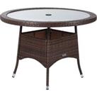 Rattan Garden Small Round Dining Table in Brown With Glass Top - Rattan Direct