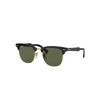 Ray-Ban Sunglasses Unisex Clubmaster Aluminum - Black On Gold Frame Green Lenses Polarized 51-21