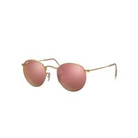 Ray-Ban Sunglasses Man Round Flash Lenses - Gold Frame Brown Lenses 50-21