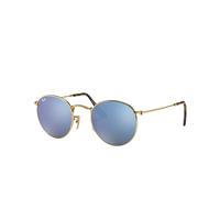 Ray-Ban Sunglasses Man Round Flat Lenses - Arista Gold Frame Blue Lenses 50-21