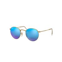 Ray-Ban Sunglasses Man Round Flash Lenses - Gold Frame Blue Lenses Polarized 53-21