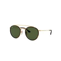 Ray-Ban Sunglasses Unisex Round Double Bridge - Gold Frame Green Lenses 51-22
