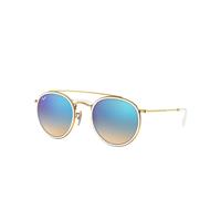 Ray-Ban Sunglasses Unisex Round Double Bridge - Gold Frame Blue Lenses 51-22