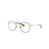Ray-Ban Eyeglasses Unisex Round Metal Optics - Black On Gold Frame Clear Lenses 47-21