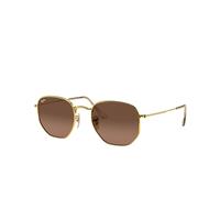 Ray-Ban Sunglasses Unisex Hexagonal Flat Lenses - Arista Gold Frame Brown Lenses 54-21