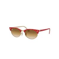 Ray-Ban Sunglasses Unisex Clubmaster Oval - Wrinkled Red Frame Brown Lenses 52-19