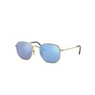 Ray-Ban Sunglasses Unisex Hexagonal Flat Lenses - Gold Frame Blue Lenses 48-21