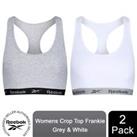 Reebok Women's 2 Multi-Pack Frankie Crop Top, White & Grey, X-Small - XS, W&G Beaded