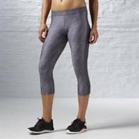 New Reebok Workout Ready Womens Printed Capri 3/4 Pants UK 4 -18 Grey gym sport