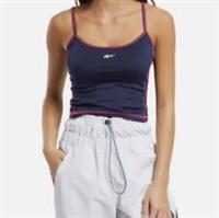 REEBOK Stitch Tank Vest Top in Navy with Pink Edging  S  (FS63) - S Regular