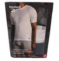 Reebok Mens Charcoal Navy Grey Performance Cotton Crew Neck TShirts 3 Pack Large - L Regular
