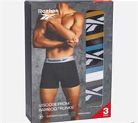 Reebok Mens Bamboo 3 Pack Balen Trunks - Black/White/Blue Slate - L Regular