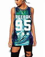 Reebok Studio Sequin Boyfriend Varsity Basketball Tank Top Vest M Green Women's - M (UK Size 12 - 14) EU 38 - 40 Regular