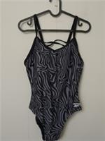 Reebok Ladies Swimming Costume Size Medium (12) Black Grey Logo (B2459) - M Regular